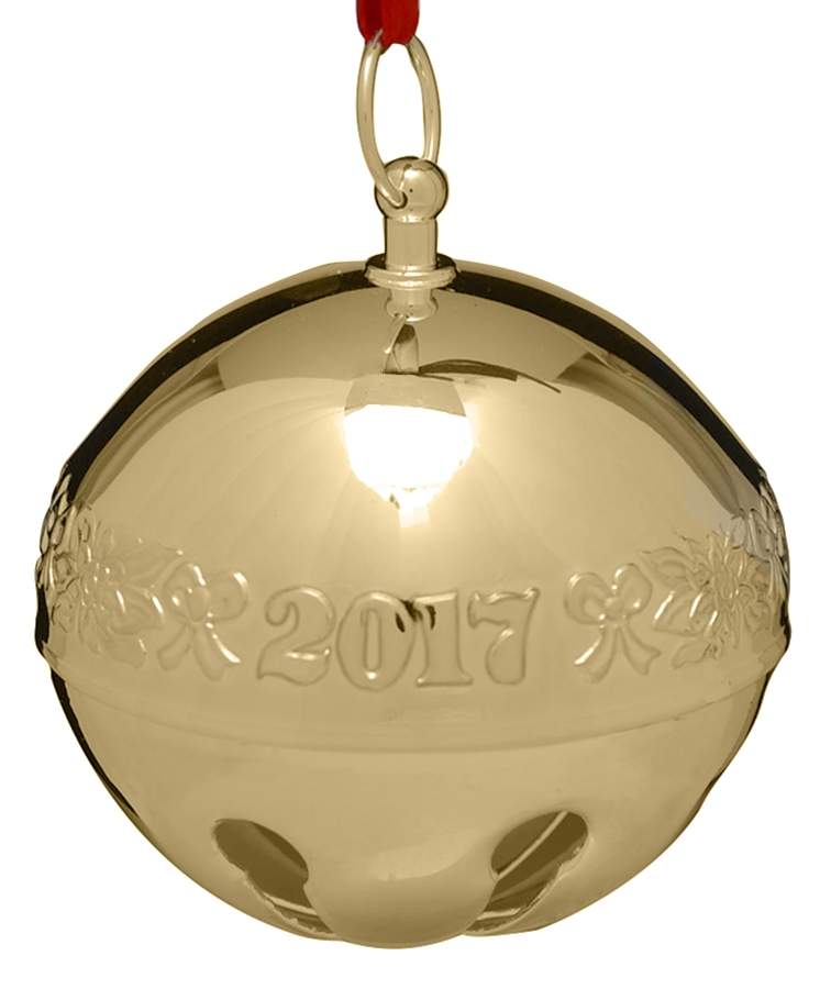 Sleigh Bell-Goldplated Ornament Ribbons & Flowers - No Box by Wallace Silver-1