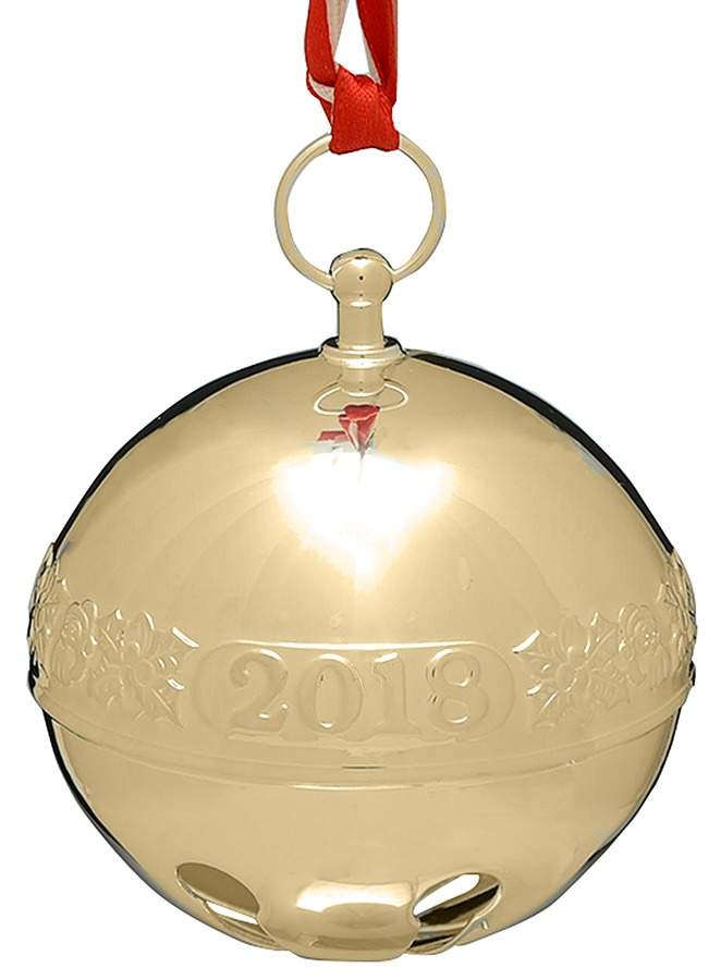 Sleigh Bell-Goldplated Ornament Holly & Santas - Boxed by Wallace Silver-1
