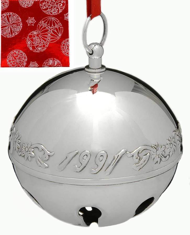 Sleigh Bell-Silverplate Ornament Poinsettias - Boxed by Wallace Silver-1