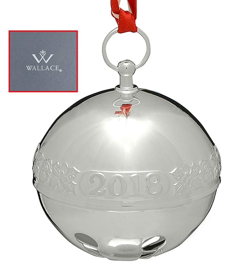 Sleigh Bell-Silverplate Ornament Holly & Santas - Boxed by Wallace Silver-1