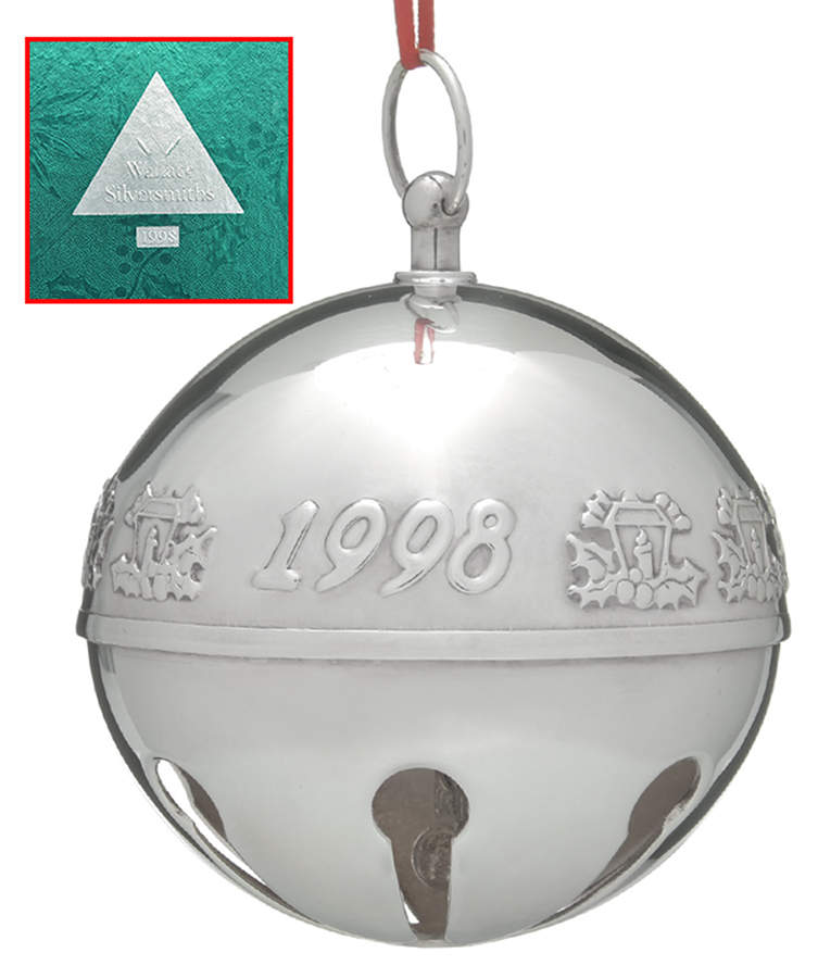 Sleigh Bell-Silverplate Ornament 1998 Holly & Lanterns - Boxed by Wallace Silver-1