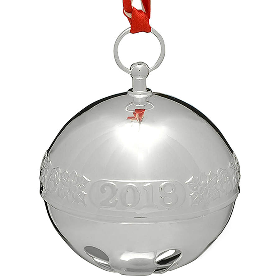 Sleigh Bell-Silverplate Ornament Holly & Santas - No Box by Wallace Silver-1