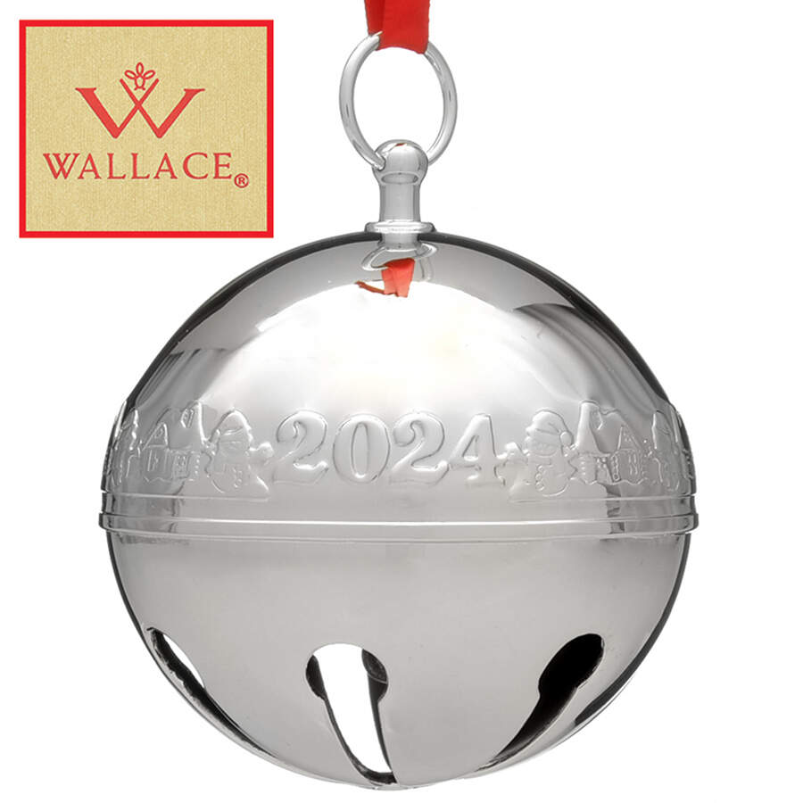 Sleigh Bell-Silverplate Ornament 2024-Snowman & Log Cabin - Boxed by Wallace Silver-1