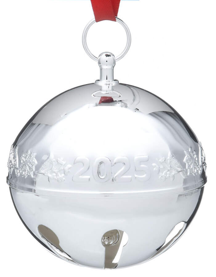 Sleigh Bell-Silverplate Ornament 2025-Cardinals & Poinsettias - Boxed by Wallace Silver-1