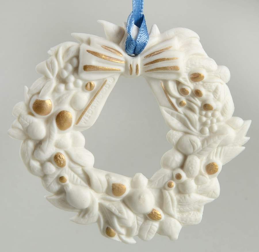 Wedgwood Christmas Ornament White Jasper Wreath With Gold - Boxed by Wedgwood-1