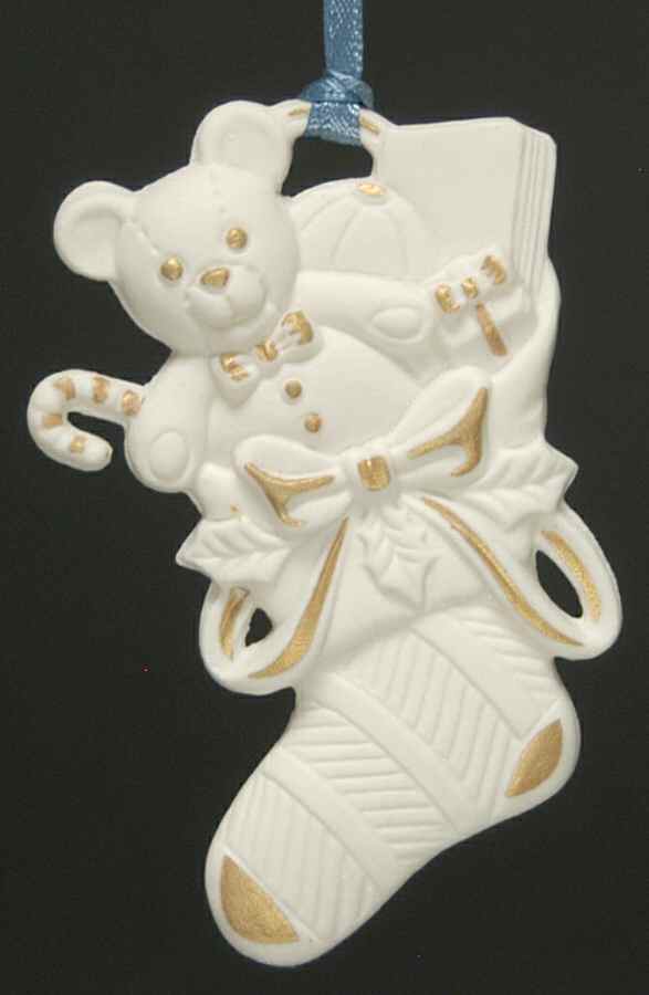 Wedgwood Christmas Ornament Stocking-White Jasper With Teddybear - With Box 108 by Wedgwood-1