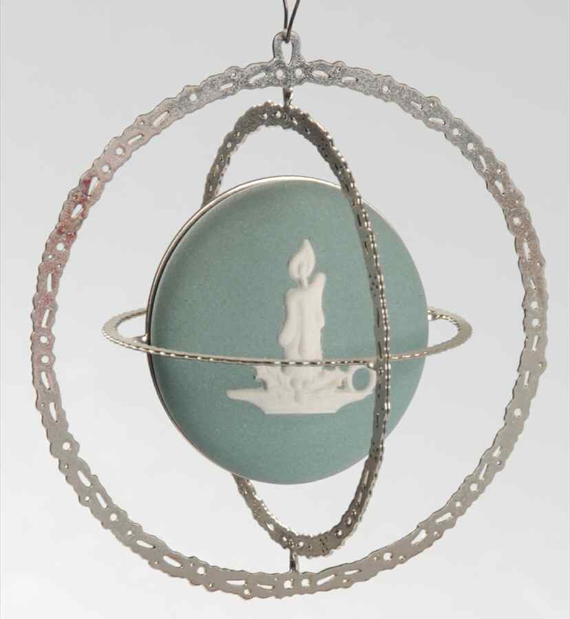 Wedgwood Christmas Ornament Sphere-Cream Color On Teal - No Box by Wedgwood-1