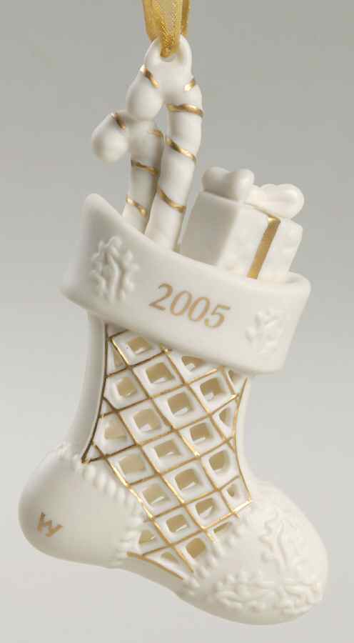 Wedgwood Christmas Ornament Stocking-White With Candy Cane And Gift - Boxed by Wedgwood-1