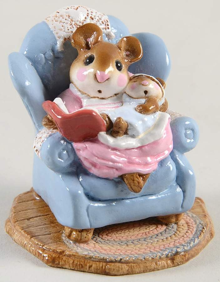 Mice Baby Sitter-Blue Chair,Pink Dress - No Box 235 by Wee Forest Folk-1