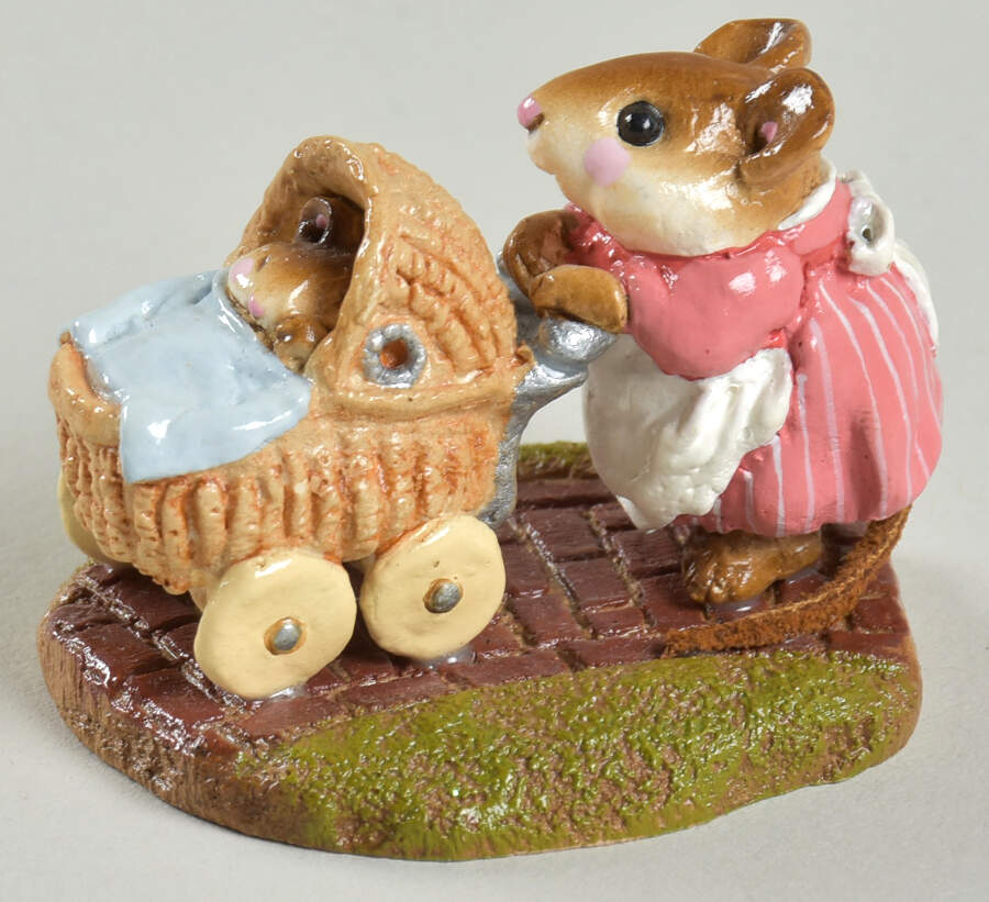 Mice Strolling With Baby-Pink Dress - Boxed by Wee Forest Folk-1