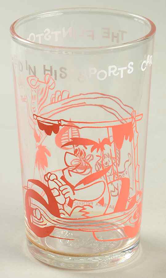 Flintstones Glasses 1962  Fred In His Sports Car - No Box by Welchs-1