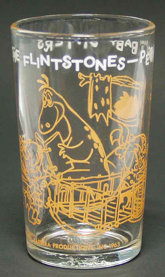 Flintstones Glasses 1963 Pebbles Baby Sitters-Orange - No Box by Welchs-1