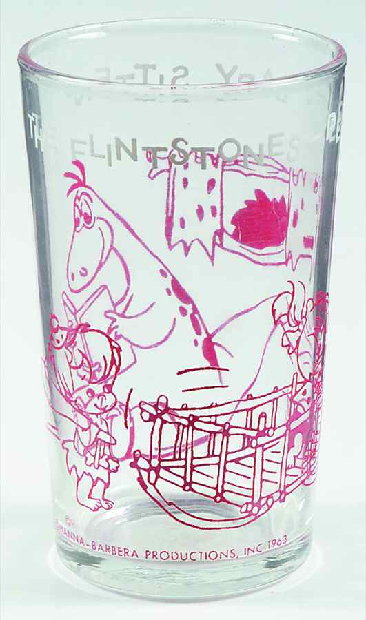 Flintstones Glasses 1963 Pebbles Baby Sitters-Red - No Box by Welchs-1