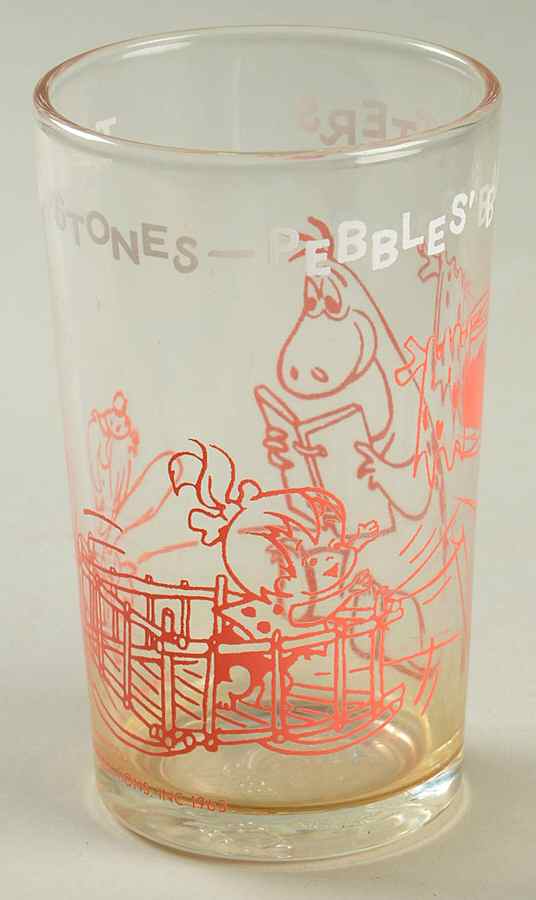 Flintstones Glasses 1963 Pebbles Baby Sitters-Pink - No Box by Welchs-1