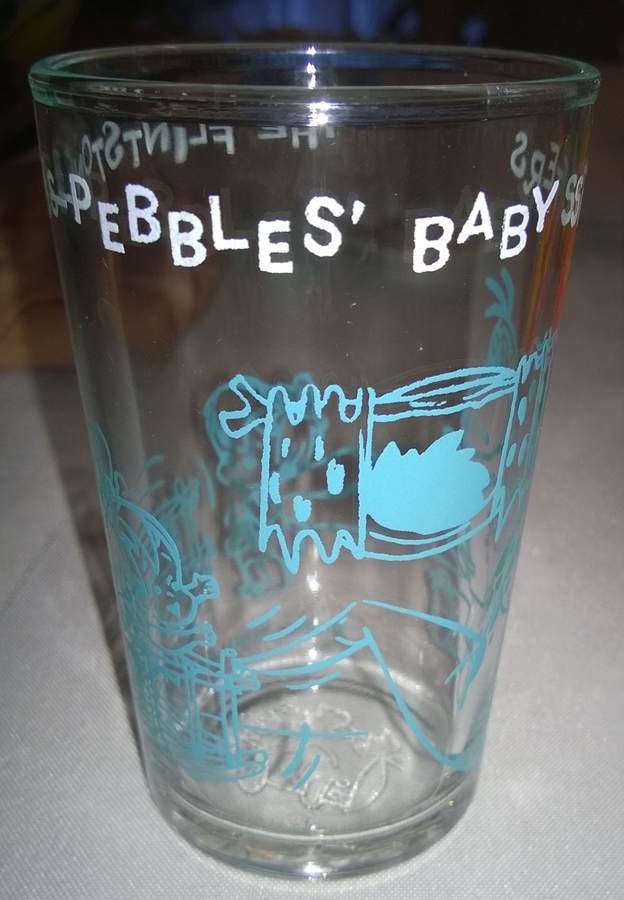 Flintstones Glasses 1963 Pebbles Baby Sitters-Blue - No Box by Welchs-1