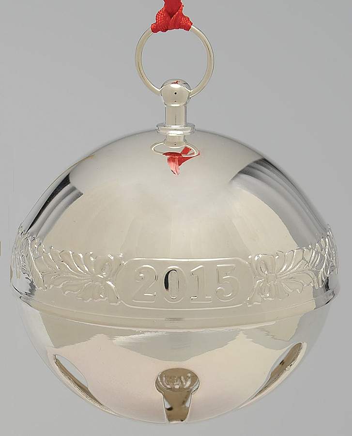 Sleigh Bell-Sterling Ornament 2015 Candy Canes & Mistletoe - 2 3/4 Ht - Boxed by Wallace Silver-1