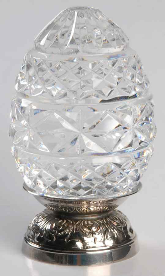 Annual Egg (Sterling or Silverplate Base) 1990-Crystal Egg With Base - With Box by Waterford Crystal-1