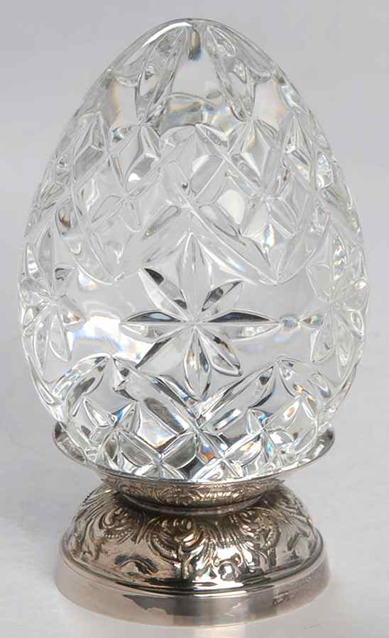 Annual Egg (Sterling or Silverplate Base) 1991-Crystal Egg With Base - Boxed by Waterford Crystal-1