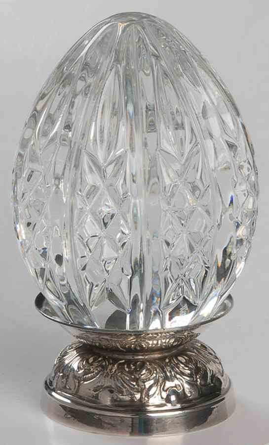 Annual Egg (Sterling or Silverplate Base) 1999-Crystal Egg With Base - Boxed by Waterford Crystal-1