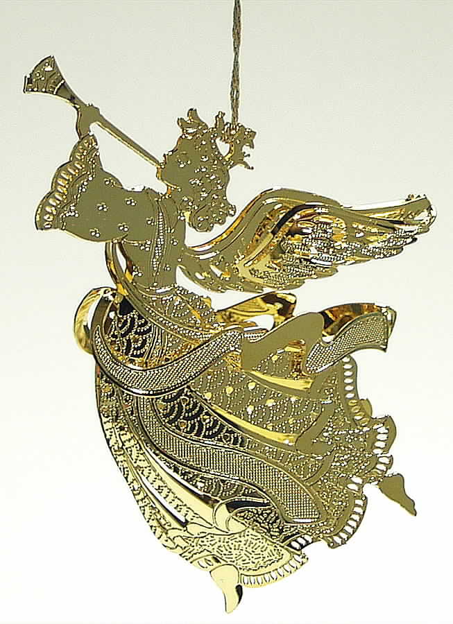Etched Goldplated Ornaments Angel With Horn-Horn Up - Boxed by Wallace Silver-1