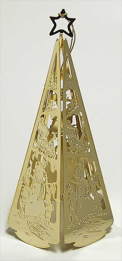 Etched Goldplated Ornaments Large Snowman Tree - Boxed by Wallace Silver-1