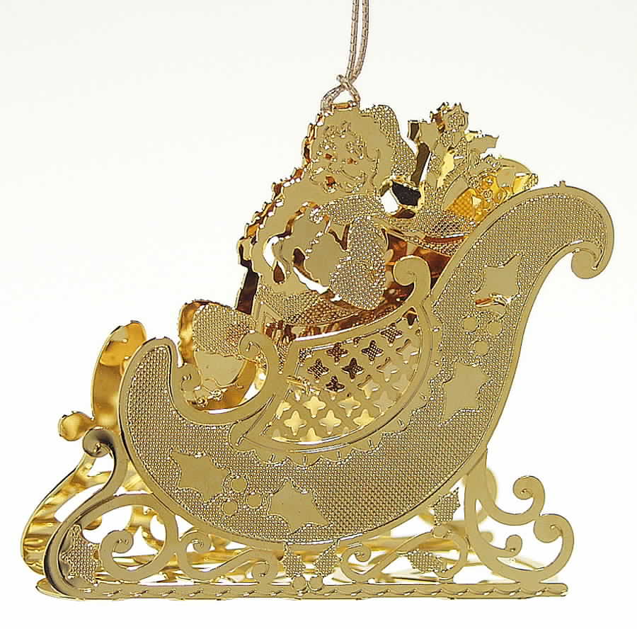 Etched Goldplated Ornaments Santa  And Sleigh - Boxed by Wallace Silver-1