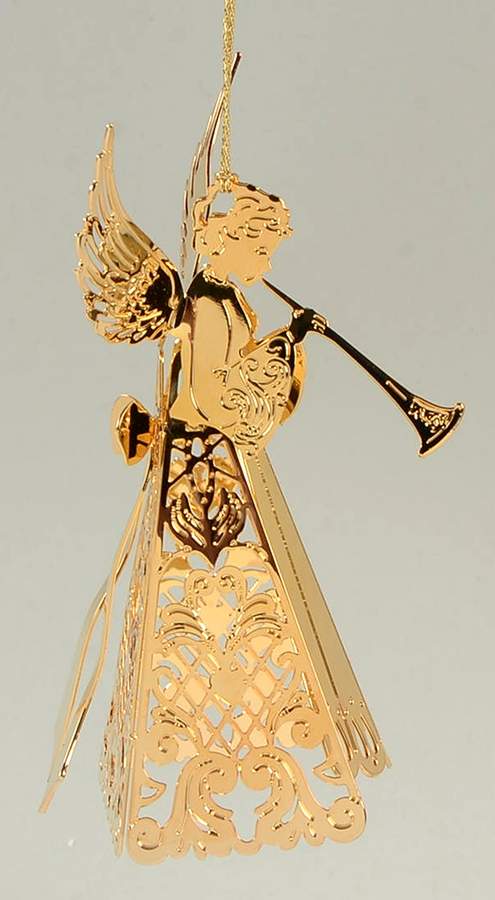 Etched Goldplated Ornaments Angel Playing Horn-Horn Down - Boxed by Wallace Silver-1