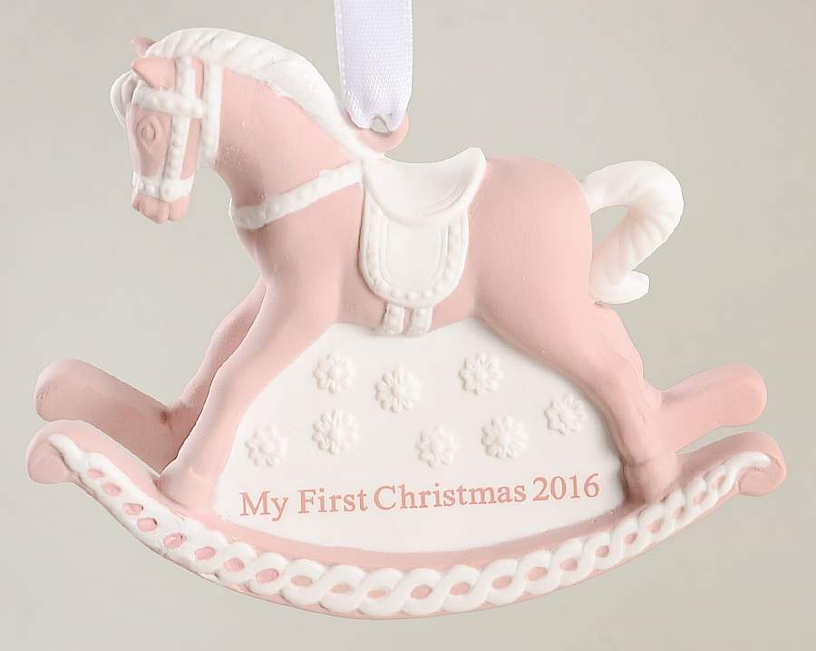Baby's First Christmas Baby's 1st Rocking Horse-Pink - Boxed by Wedgwood-1