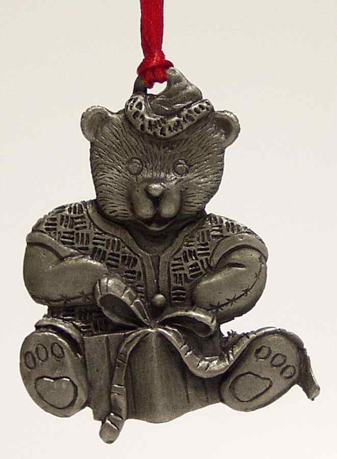 Wallace Pewter Christmas Ornament Teddy Bear With Present - Boxed by Wallace Silver-1