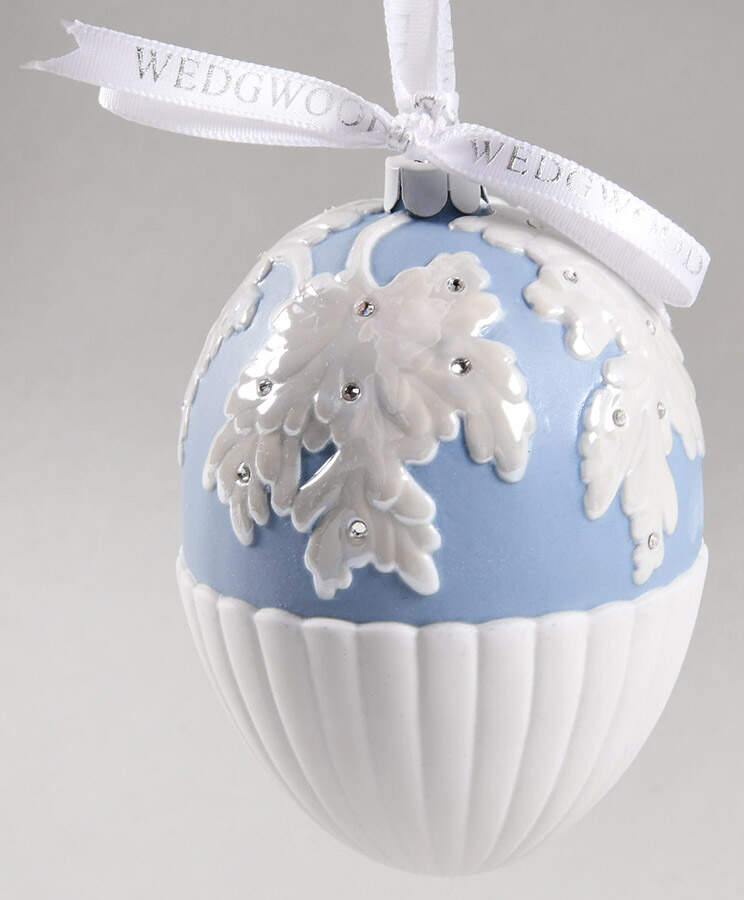 Jasperware Ball Ornaments Blue Leaf - With Box by Wedgwood-1