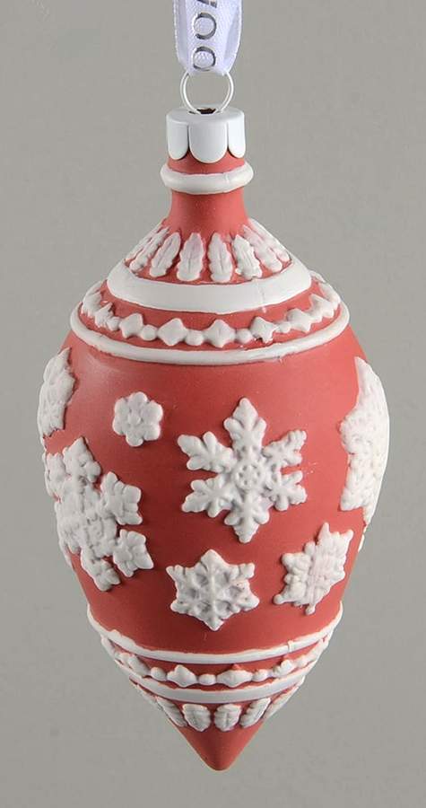 Jasperware Ball Ornaments Snowflake Teardrop - Red - Boxed by Wedgwood-1