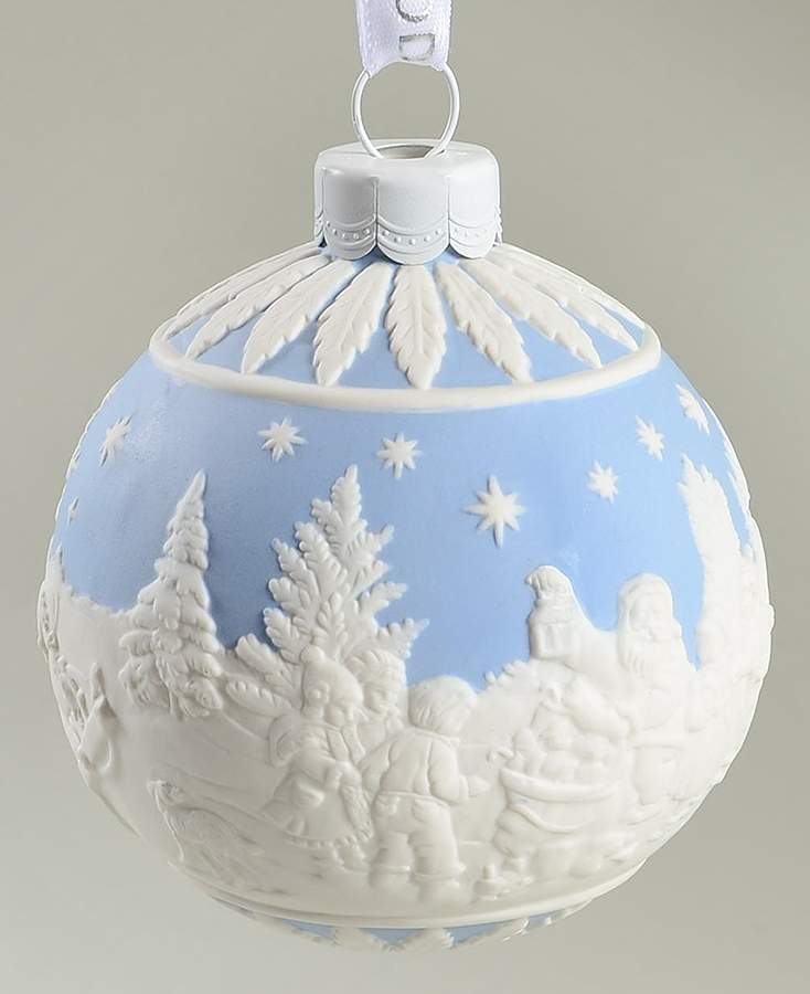 Jasperware Ball Ornaments Visiting Santa - Blue - With Box by Wedgwood-1