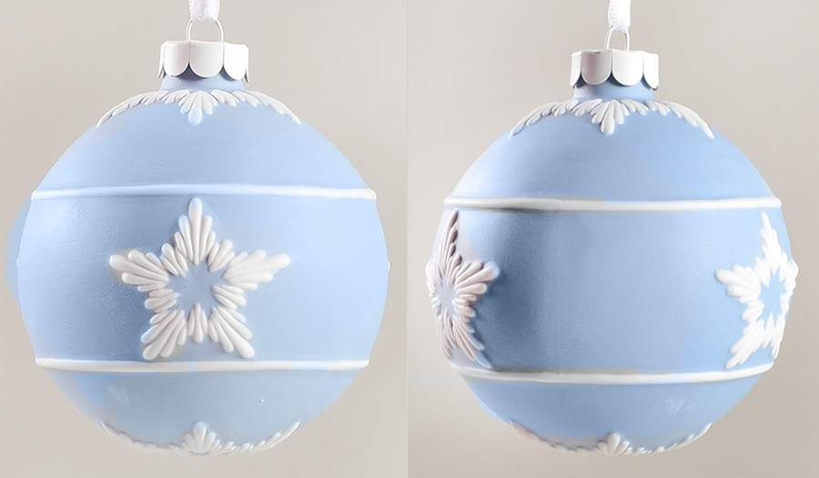 Jasperware Ball Ornaments Blue Ball-White Star - Boxed by Wedgwood-1