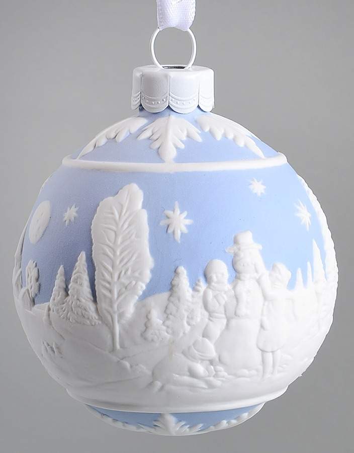 Jasperware Ball Ornaments Building A Snowman Blue - No Box by Wedgwood-1