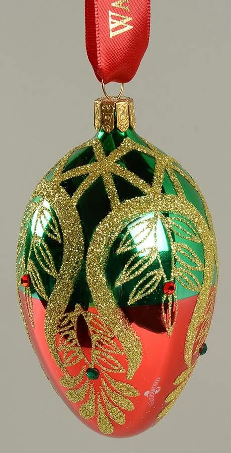 Holiday Heirloom Red, Green, Gold Peacock Anniversary Egg - No Box by Waterford Crystal-1
