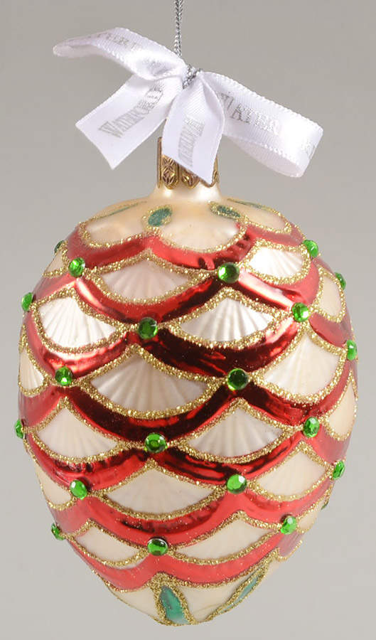 Red, Green on Champagne, White, Gold Renaissance Jeweled Pine Cone - Boxed by Waterford Crystal-1