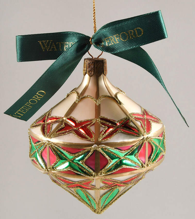 Red, Green on Champagne, White, Gold Diamond Cut Top - Boxed by Waterford Crystal-1