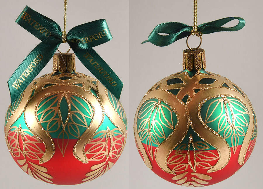 Holiday Heirloom Red, Green, Gold Peacock Grande Ball (Set Of 2) - Boxed by Waterford Crystal-1