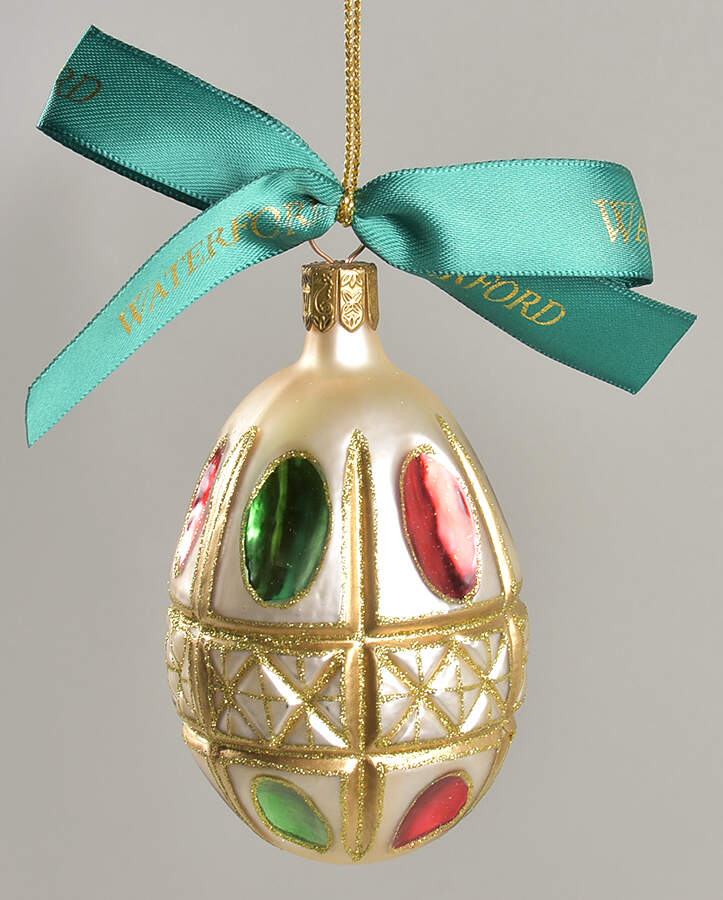 Red, Green on Champagne, White, Gold Colleen Holiday Egg-Small - No Box by Waterford Crystal-1