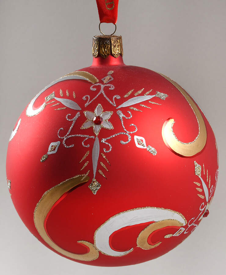 Holiday Heirloom Red and Gold Swirling Snowflake Ball - Boxed by Waterford Crystal-1