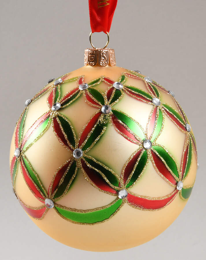 Red, Green on Champagne, White, Gold Wedge Ball - Boxed by Waterford Crystal-1