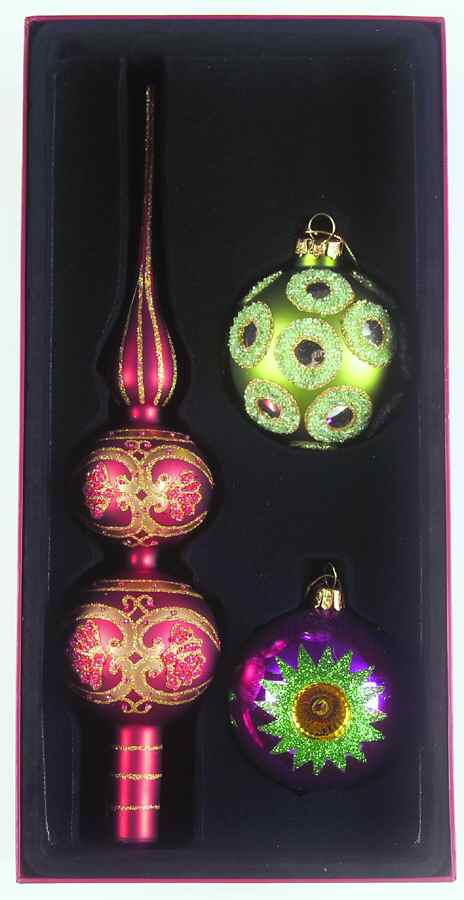 Tree Toppers-Blown Glass Charisma 3pc Set-Topper,2 Balls - Boxed by Waterford Crystal-1