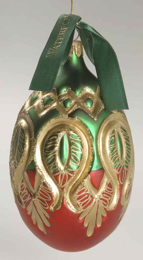 Holiday Heirloom Red, Green, Gold Peacock Grande Egg - Boxed by Waterford Crystal-1
