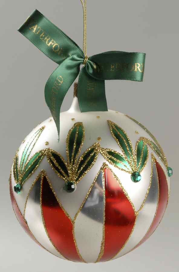 Red, Green on Champagne, White, Gold Christmas Banner Ball - Boxed by Waterford Crystal-1