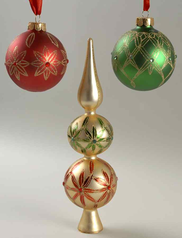 Tree Toppers-Blown Glass Christmas Spirit 3pc Set-Topper,2 Balls - No Box by Waterford Crystal-1