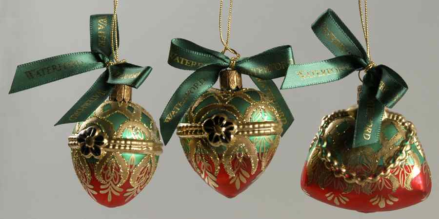 Holiday Heirloom Red, Green, Gold Peacock Grande Lismore(Set Of 3) - Boxed by Waterford Crystal-1