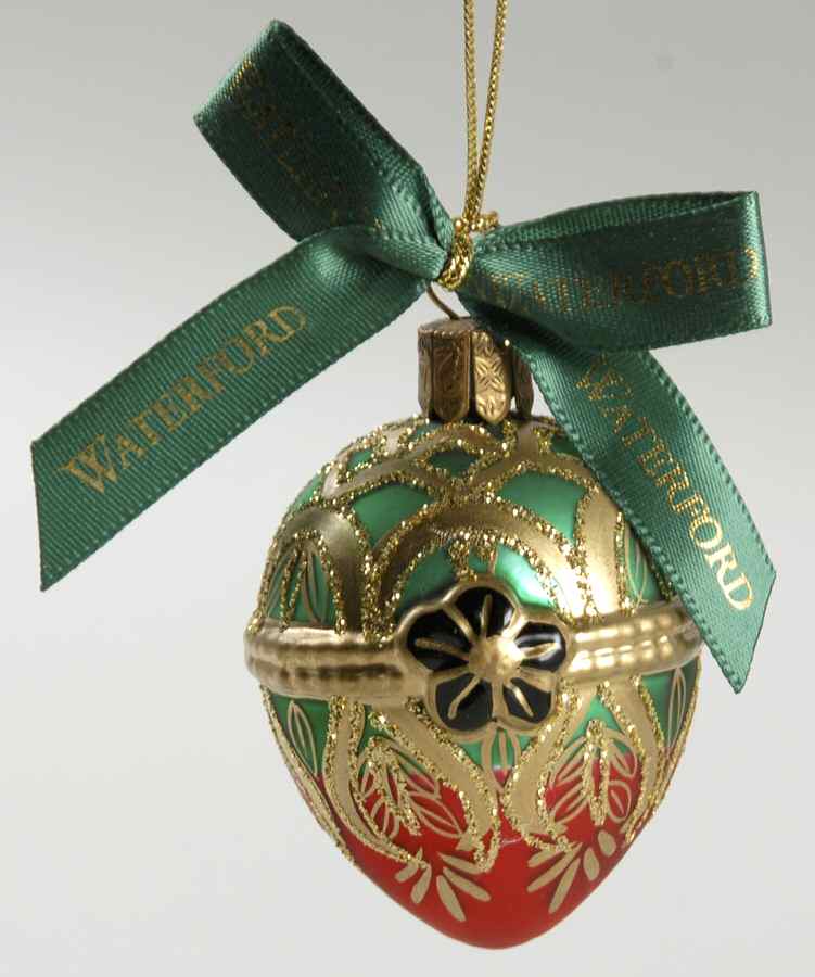 Holiday Heirloom Red, Green, Gold Peacock Grande Lismore-Egg - No Box by Waterford Crystal-1