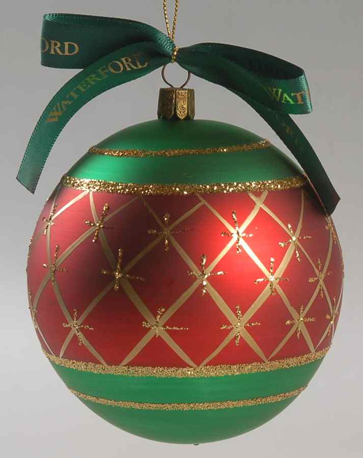 Holiday Heirloom Red, Green, Gold Diamond Cut Ball - Boxed by Waterford Crystal-1