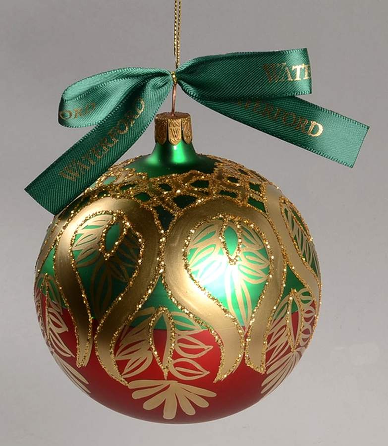 Holiday Heirloom Red, Green, Gold Peacock Grande Ball - Boxed by Waterford Crystal-1
