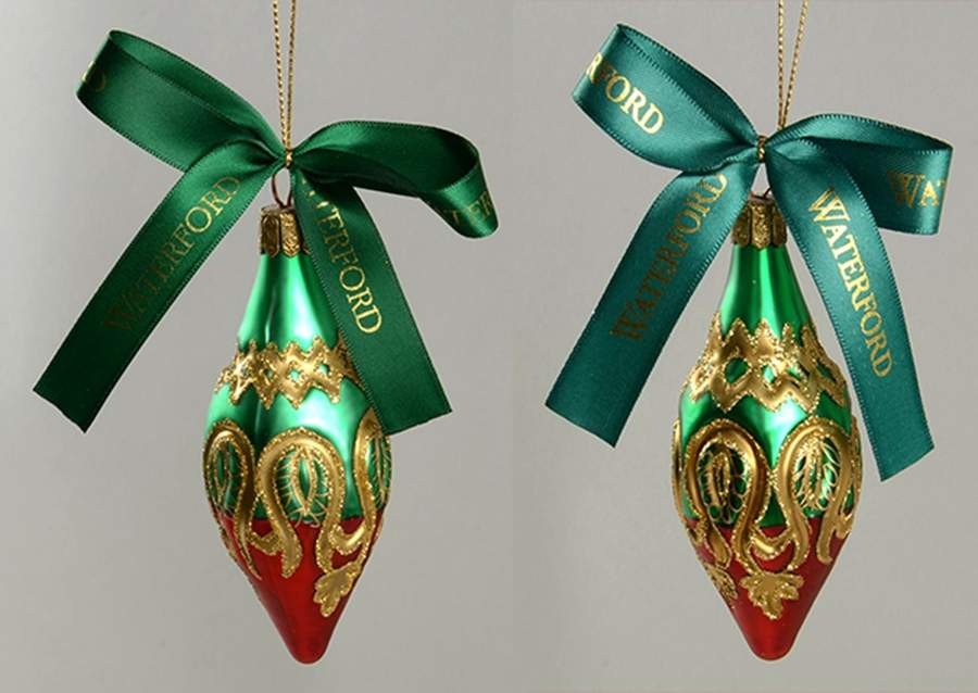 Holiday Heirloom Red, Green, Gold Peacock Grande Icicles(Set Of 2) - Boxed by Waterford Crystal-1